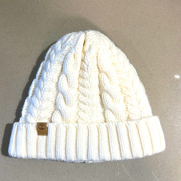 Timberland Accessories - Cable knit Timberland unisex fisherman ivory, cream fleece lined, beanie, hat